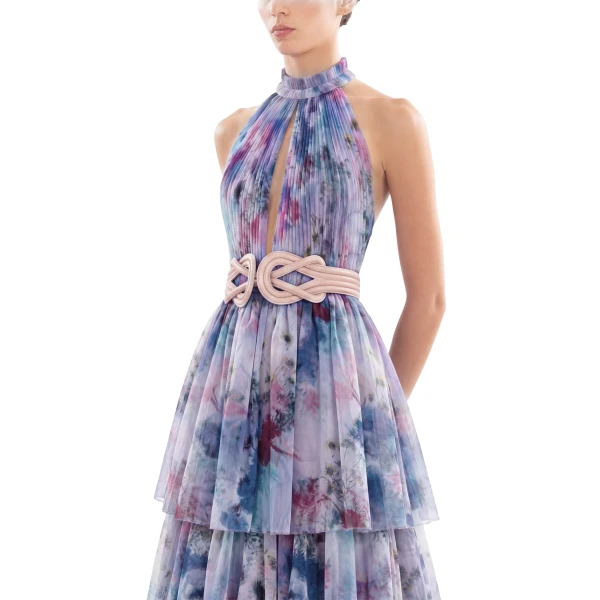 Saiid Kobeisy Floral Printed Long Dress in Lavender, view 4