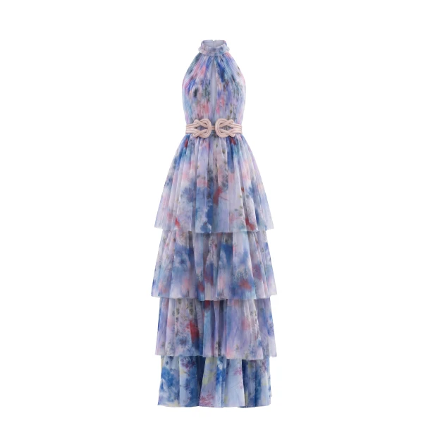 Floral Printed Long Dress in Lavender
