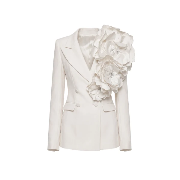Saiid Kobeisy Floral Tailored Jacket in Off White