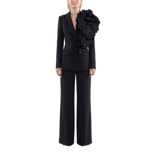 Saiid Kobeisy Floral Tailored Pants in Jet Black, view 2
