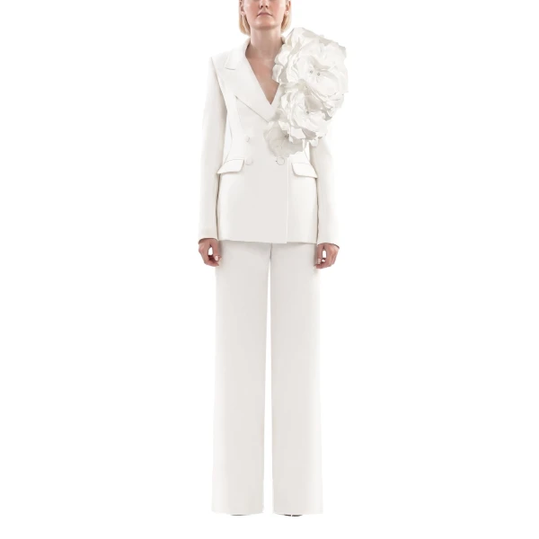 Saiid Kobeisy Floral Tailored Pants in Off White, view 2