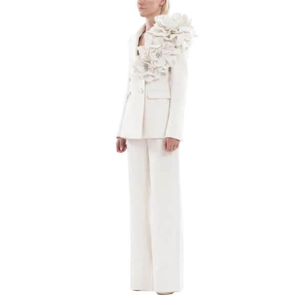 Saiid Kobeisy Floral Tailored Pants in Off White, view 4