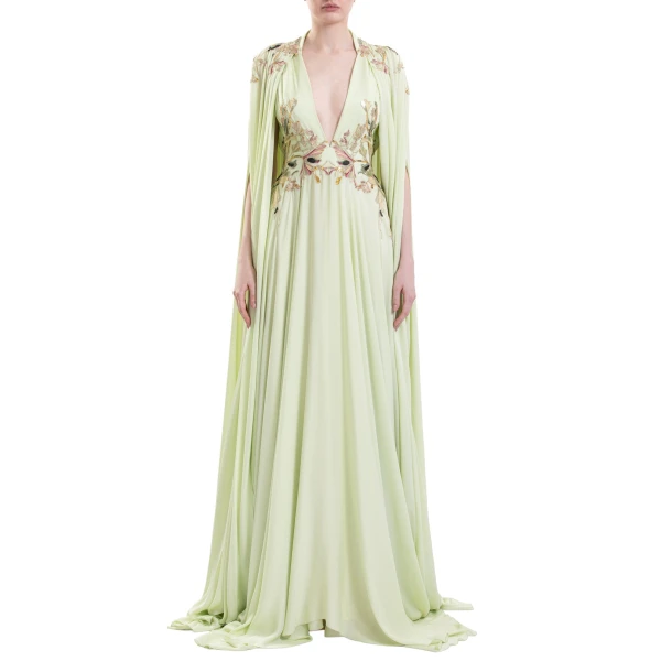 Saiid Kobeisy Flowy Embroidered Dress in Reed, view 3