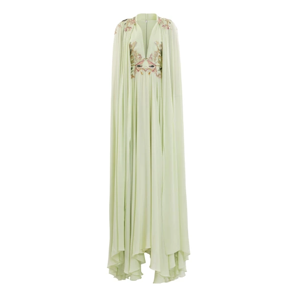 Saiid Kobeisy Flowy Embroidered Dress in Reed
