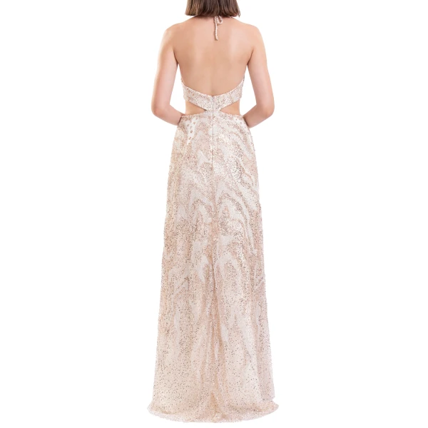 Saiid Kobeisy Fully Embroidered Cut-Out Dress in Light Gold, view 5