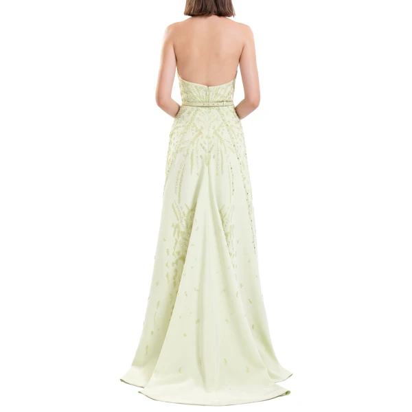 Saiid Kobeisy Halter Neck Embroidered Crepe Dress in Reed, view 5