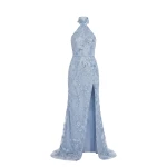 Saiid Kobeisy Halter Neck Embroidered Tulle Dress in Ice Blue