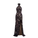 Saiid Kobeisy Halter Neck Embroidered Tulle Dress in Jet Black