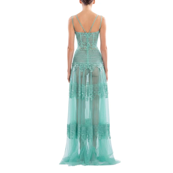Saiid Kobeisy Lace Long Dress in Aqua Sky, Style 34, view 3