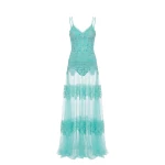 Saiid Kobeisy Lace Long Dress in Aqua Sky, Style 34