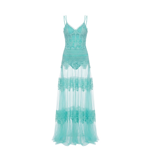 Saiid Kobeisy Lace Long Dress in Aqua Sky, Style 34
