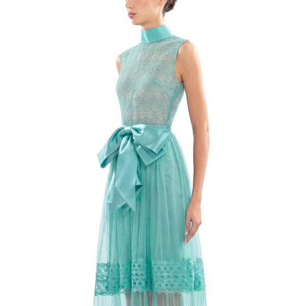 Saiid Kobeisy Lace Long Dress in Aqua Sky, Style 35, view 4