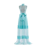 Saiid Kobeisy Lace Long Dress in Aqua Sky, Style 35
