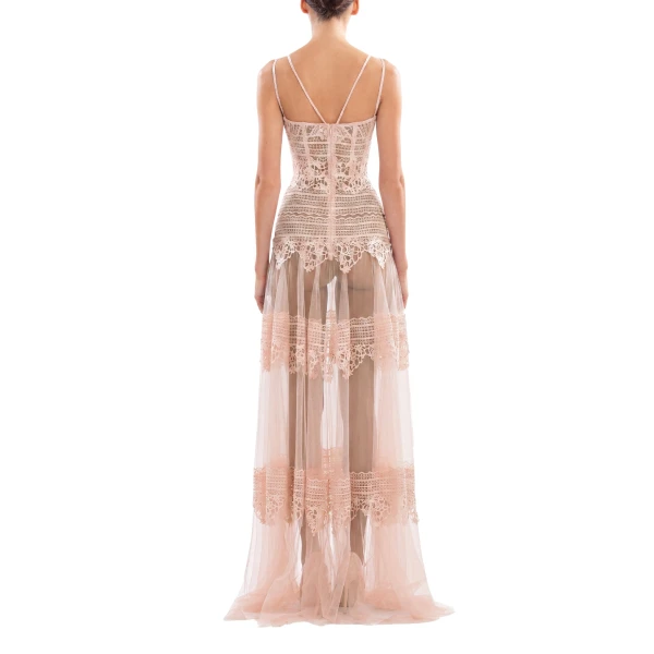 Saiid Kobeisy Lace Long Dress in Heavenly Pink, Style 34, view 3