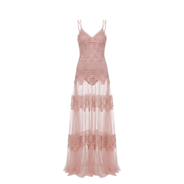 Saiid Kobeisy Lace Long Dress in Heavenly Pink, Style 34