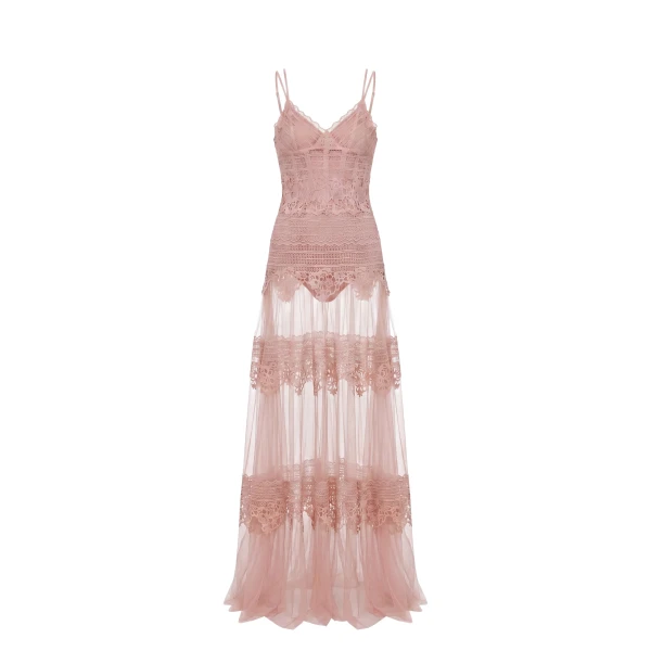 Lace Long Dress in Heavenly Pink, Style 34