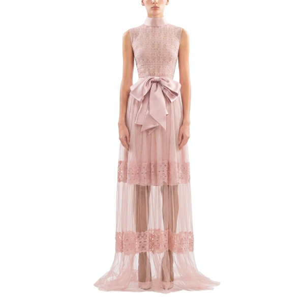 Saiid Kobeisy Lace Long Dress in Heavenly Pink, Style 35, view 2