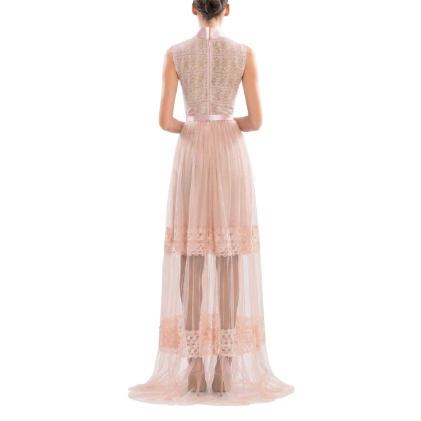 Saiid Kobeisy Lace Long Dress in Heavenly Pink, Style 35, view 3