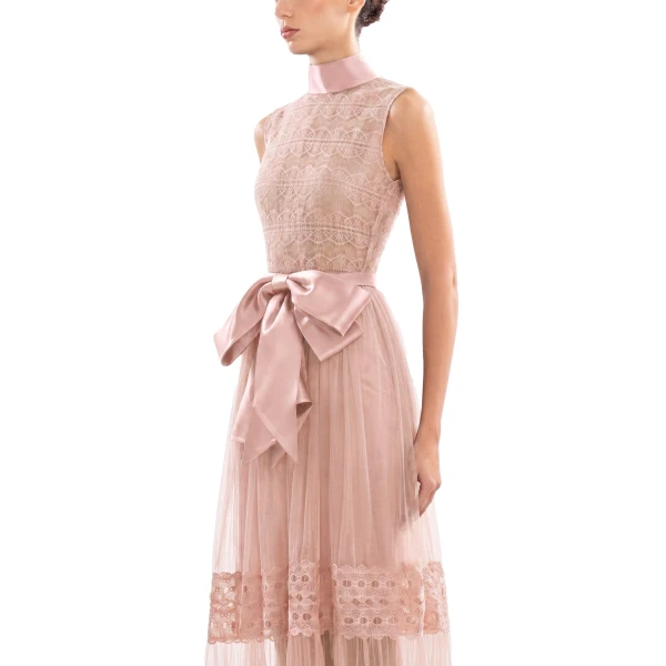 Saiid Kobeisy Lace Long Dress in Heavenly Pink, Style 35, view 4