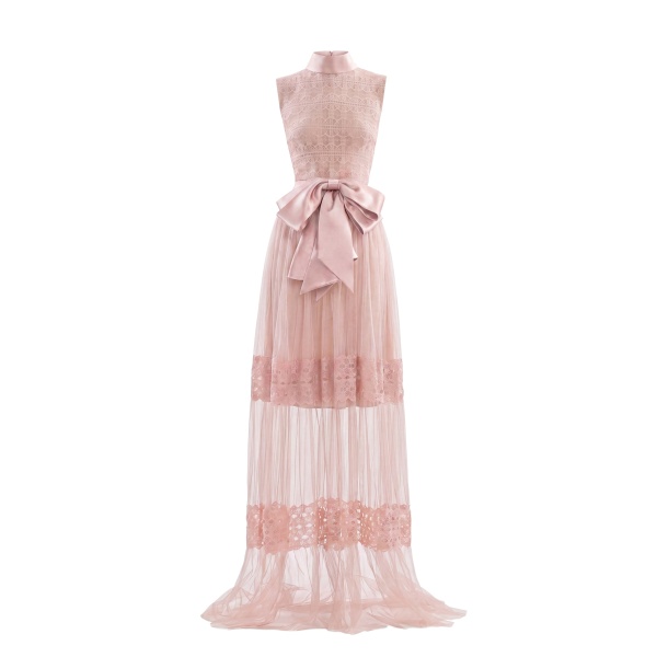 Saiid Kobeisy Lace Long Dress in Heavenly Pink, Style 35