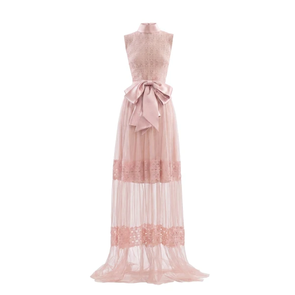 Saiid Kobeisy Lace Long Dress in Heavenly Pink, Style 35
