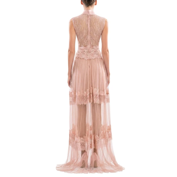 Saiid Kobeisy Lace Long Dress in Heavenly Pink, Style 36, view 3
