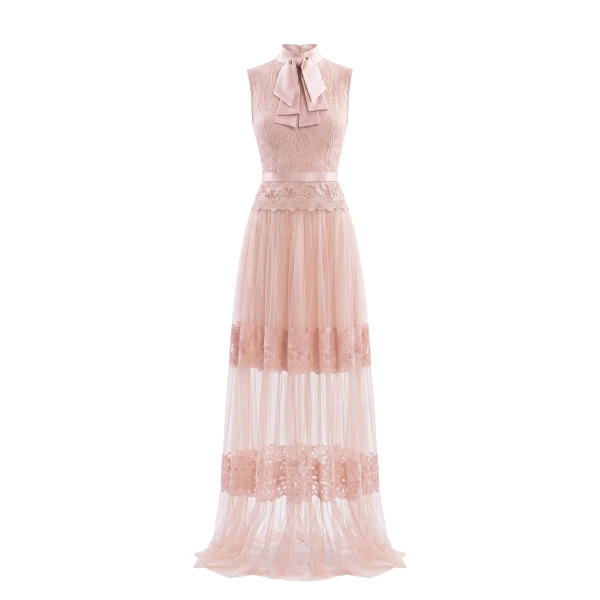 Saiid Kobeisy Lace Long Dress in Heavenly Pink, Style 36