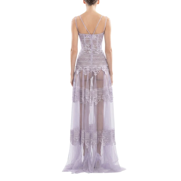 Saiid Kobeisy Lace Long Dress in Lavender, Style 34, view 3