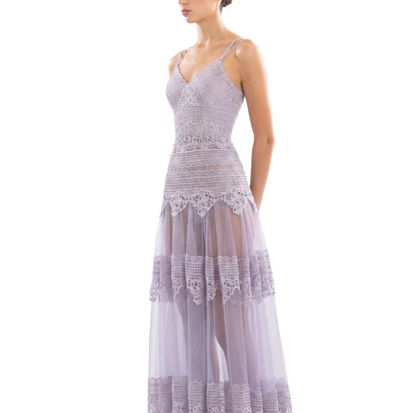 Saiid Kobeisy Lace Long Dress in Lavender, Style 34, view 4