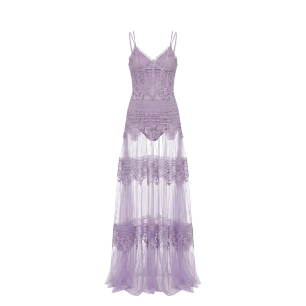 Saiid Kobeisy Lace Long Dress in Lavender, Style 34