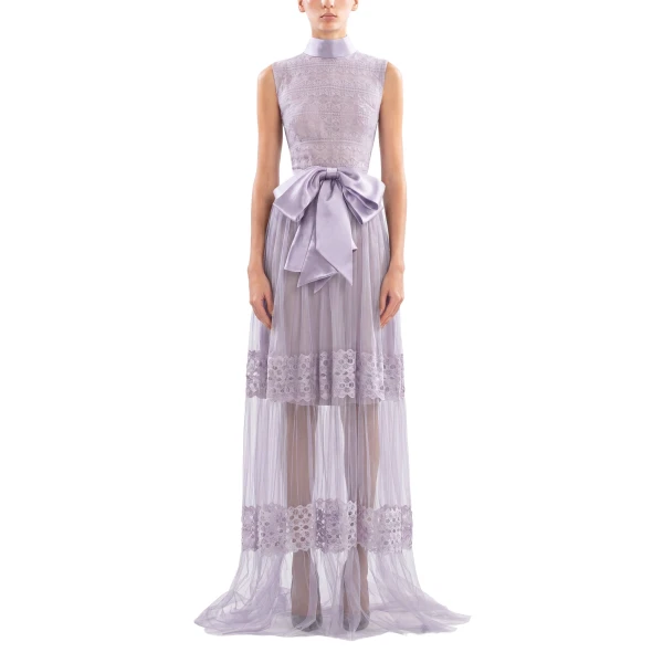 Saiid Kobeisy Lace Long Dress in Lavender, Style 35, view 2