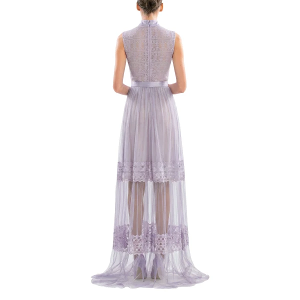 Saiid Kobeisy Lace Long Dress in Lavender, Style 35, view 3