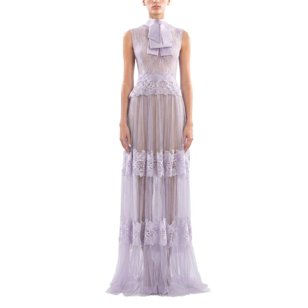 Saiid Kobeisy Lace Long Dress in Lavender, Style 36, view 2