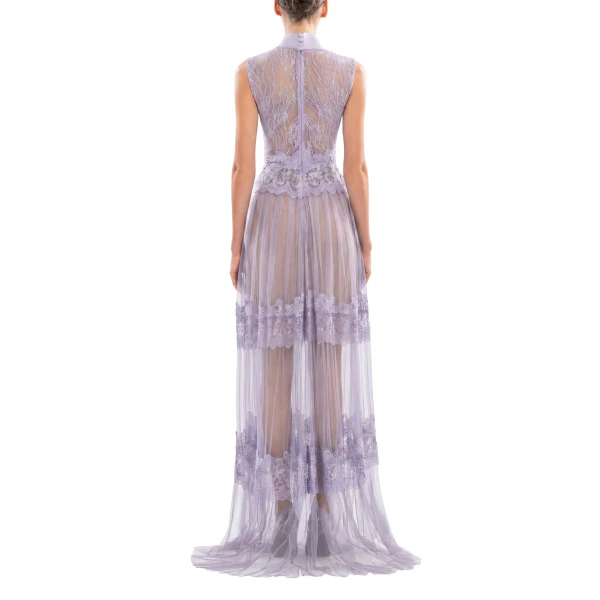 Saiid Kobeisy Lace Long Dress in Lavender, Style 36, view 3