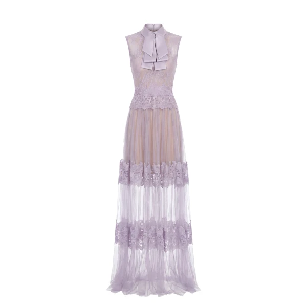 Saiid Kobeisy Lace Long Dress in Lavender, Style 36