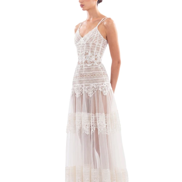 Saiid Kobeisy Lace Long Dress in Off White, Style 34, view 4