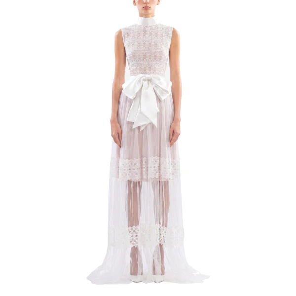Saiid Kobeisy Lace Long Dress in Off White, Style 35, view 2