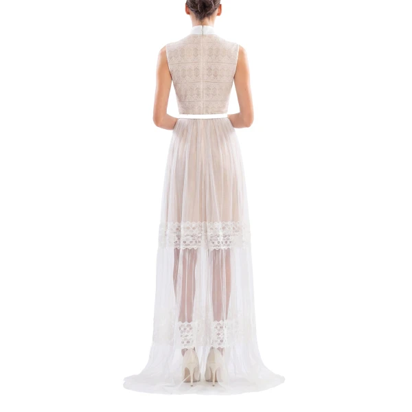 Saiid Kobeisy Lace Long Dress in Off White, Style 35, view 3
