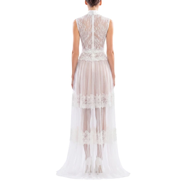 Saiid Kobeisy Lace Long Dress in Off White, Style 36, view 3