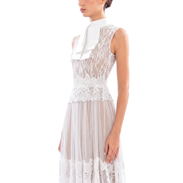 Saiid Kobeisy Lace Long Dress in Off White, Style 36, view 4