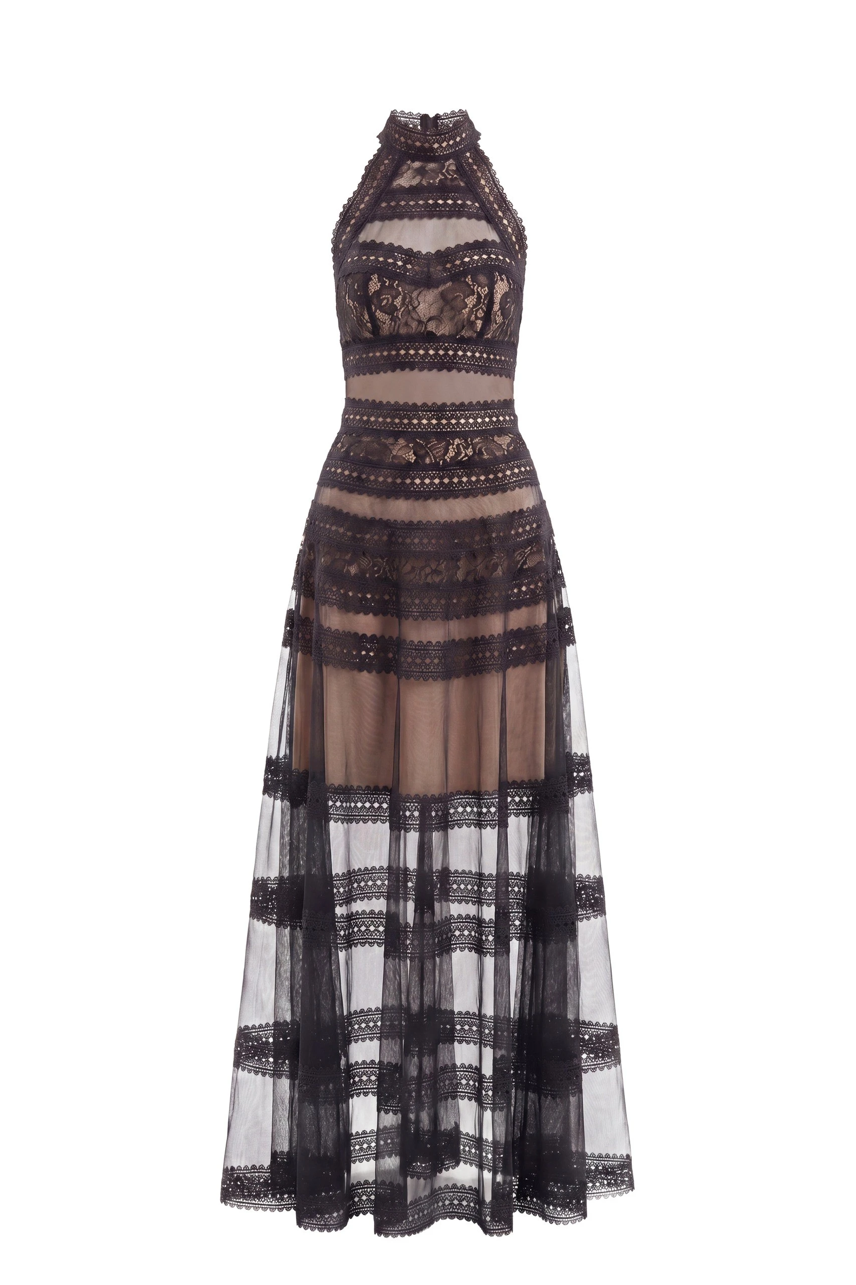 Saiid Kobeisy Lace Striped Long Dress in Jet Black | Dresses | Coveti Saiid Kobeisy Lace Striped Long Dress in Jet Black