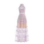 Saiid Kobeisy Lace Striped Long Dress in Lavender