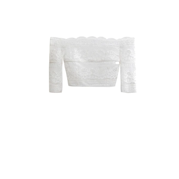 Saiid Kobeisy Lace Top with Ruffled Skirt in Off White
