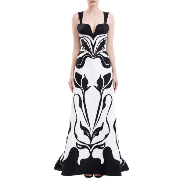Saiid Kobeisy Laser Cut Scuba Dress in Off White and Jet Black, view 3