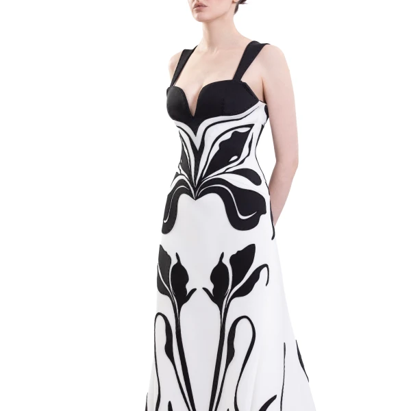 Saiid Kobeisy Laser Cut Scuba Dress in Off White and Jet Black, view 4