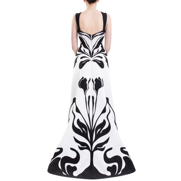 Saiid Kobeisy Laser Cut Scuba Dress in Off White and Jet Black, view 5