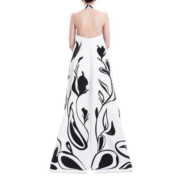 Saiid Kobeisy Laser Cut Scuba Halter Neck Dress in Off White and Jet Black, view 5