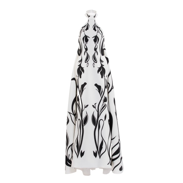 Saiid Kobeisy Laser Cut Scuba Halter Neck Dress in Off White and Jet Black