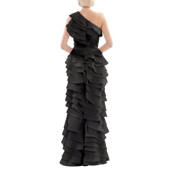 Saiid Kobeisy Layered Organza Dress in Jet Black, view 3