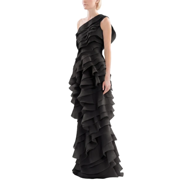 Saiid Kobeisy Layered Organza Dress in Jet Black, view 4